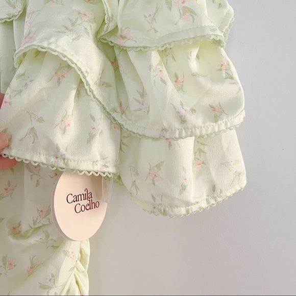 NWT Camila Coelho Green Sage Delilah Eva Off The Shoulder Ruched Mini Dress - Picture 4 of 8